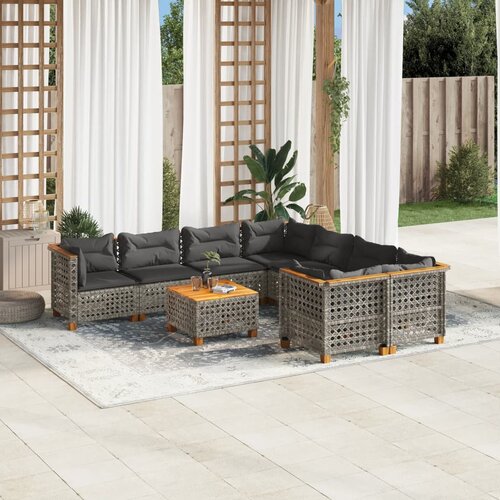 vidaXL 9-dijelni set vrtnih sofa od poliratana s jastucima sivi Cijene