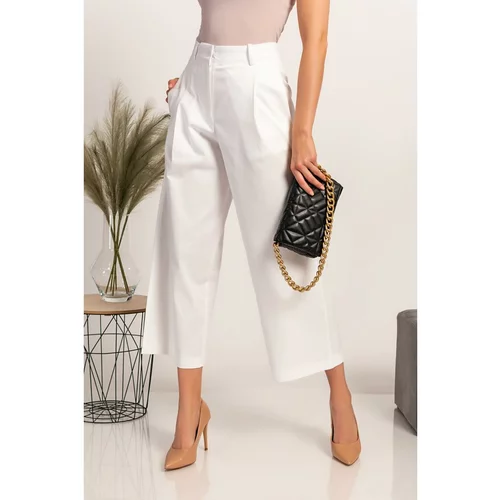 Fenzy elegantne hlače s širokimi hlačnicami mancha, bele