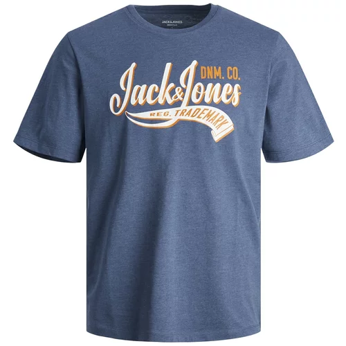 Jack & Jones Majica morsko plava / svijetlonarančasta / bijela