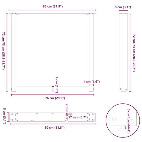  Noge stolića za kavu U-oblika 2 kom antracit 80x(72-73)cm čelik Slike