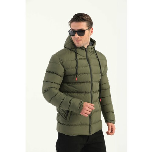 River Club Men's Khaki Lined Hooded Water and Windproof Puffer Winter Coat Slike