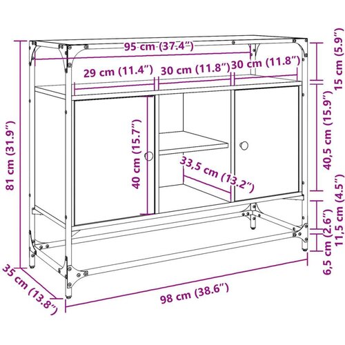 VidaXL Komoda s stekleno plo&amp;scaron;čo dim. hrast 98x35x81cm inženirski les Slike