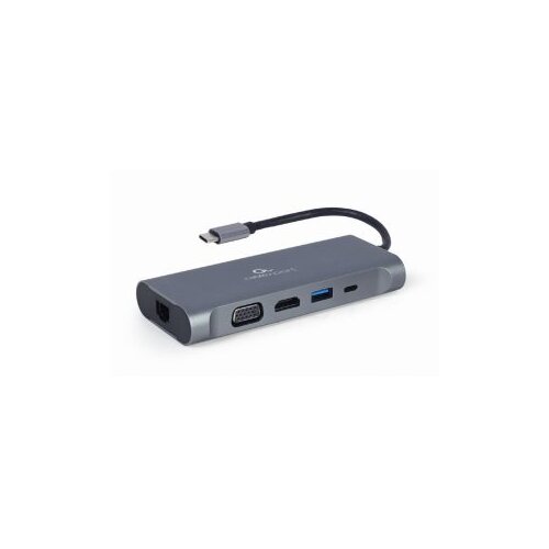 Docking station USB adapter Type-C 7-in-1 multi-port adapter Hub3.0 + HDMI + VGA + PD + card reader + stereo audio, space grey GEMBIRD A-CM-COMBO7-01 Slike