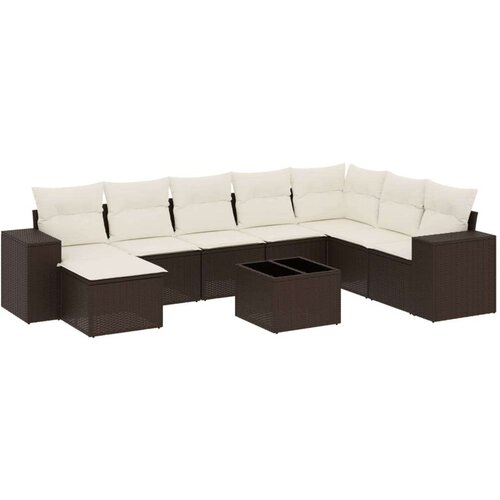 VidaXL 9-dijelni set vrtnih sofa s jastucima poliratan smeđi Slike