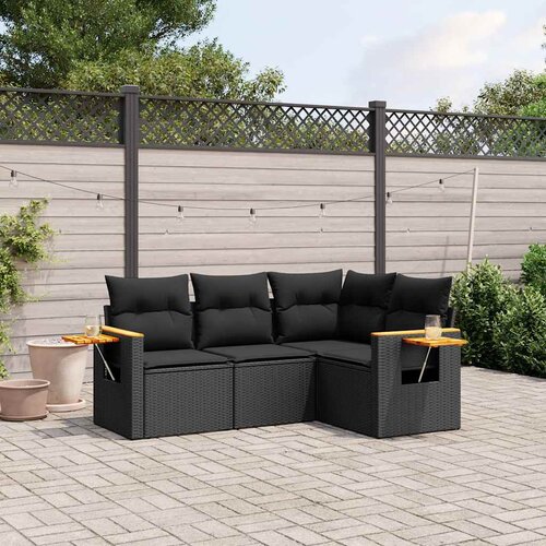  4-dijelni set vrtnih sofa od poliratana s jastucima crni Cijene