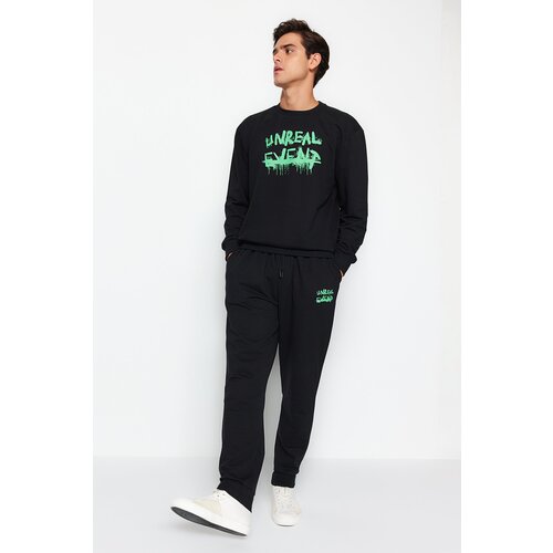 Trendyol Men&amp;#039;s Black Regular Fit Printed Knitted Pajamas Set Slike