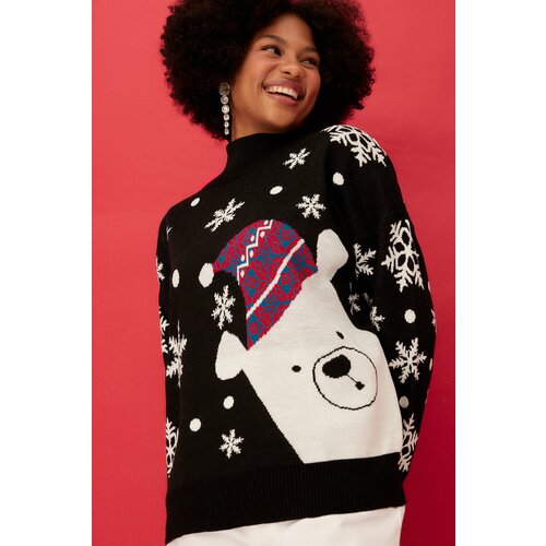 Trendyol Black Oversize Christmas Theme Knitwear Sweater Cene