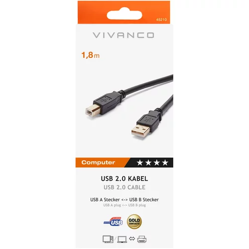 Vivanco Druckerkabel USB 2.0 1,8m 45210 CC U6 18 zertifiziert nach USB 2.0, schwarz