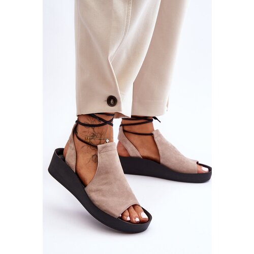 Zazoo 2743 Suede Wedge Sandals Beige Slike