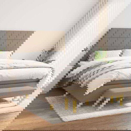 Box spring postelja z vzmetnico taupe 140x200 cm blago, (20894575) Slike