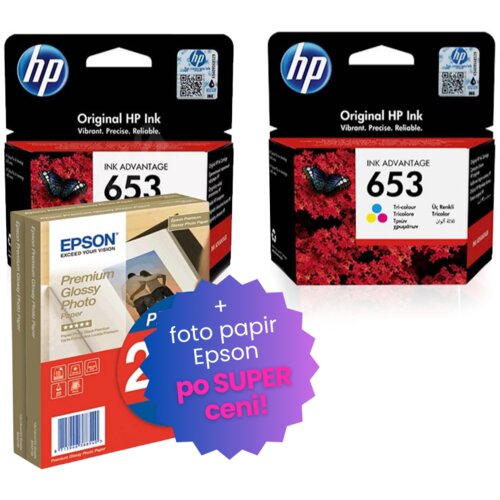 Epson Komplet kartuš HP nr.653 (BK + CMY), original + foto papir po SUPER ceni Cene
