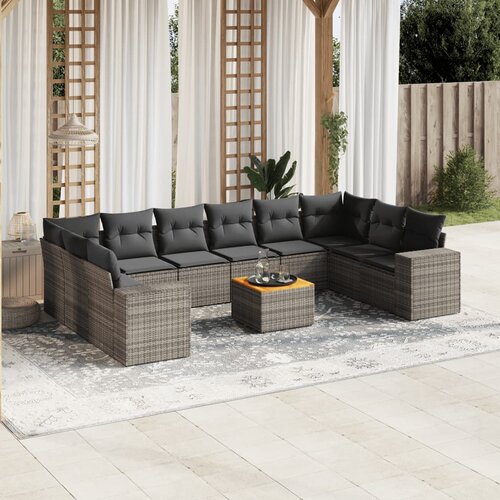 vidaXL 11-dijelni set vrtnih sofa od poliratana s jastucima sivi Cijene