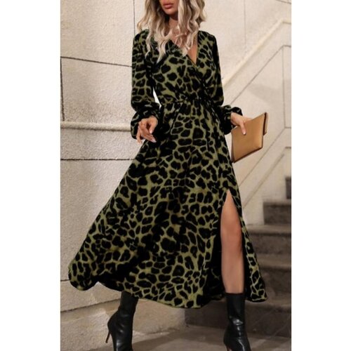 Fenzy Duga Haljina S Leopard Uzorkom, Maslinasto Zelena Cijene