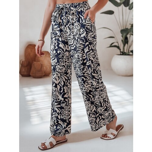 DStreet Spodnie damskie materiałowe wide leg TROPICAL SUN granatowe Slike