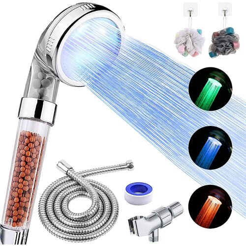 Dardanar High Pressure Shower Head with Handheld LED Shower Head, High Pressure Shower Head with Hose, Holder and PTFE Tape, etc., 3 Water Temperature Control, (21062443) Cene