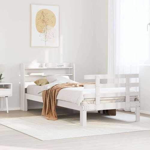  Posteljni okvir z vzglavjem bel 75x190 cm trdna borovina, (21311122) Cene