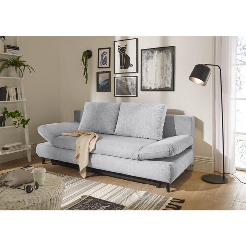 MID.YOU ZOFA S POSTELJNO FUNKCIJO, svetlo siva tekstil, leseni material Slike
