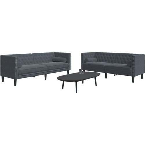  2-dijelni set sofa Chesterfield tamnosivi bar&scaron;unasti Cijene