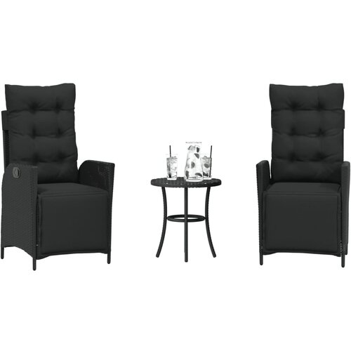  3-dijelni bistro set s jastucima crni od poliratana Cijene