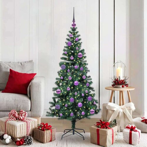 vidaXL Umjetno predsvijetljeno božićno drvce Zelena 150cm PVC i metal Cene