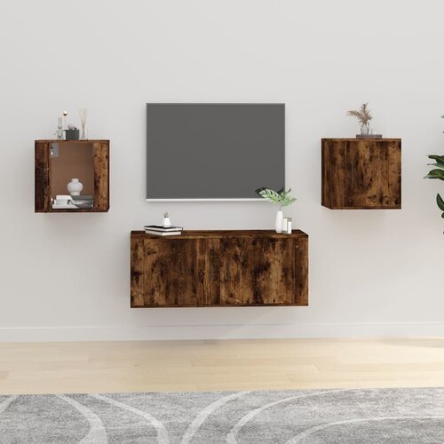 VidaXL Stenska TV omarica 2 kosa dimljen hrast 40x34,5x40 cm Slike