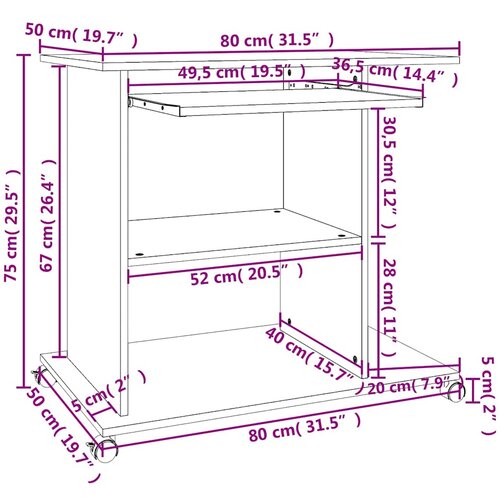  Stol za računalo boja hrasta 80 x 50 x 75 cm konstruirano drvo Slike