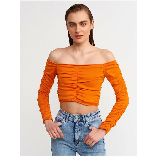Dilvin 10201 Open Shoulder Pleats Sweater-orange Cene