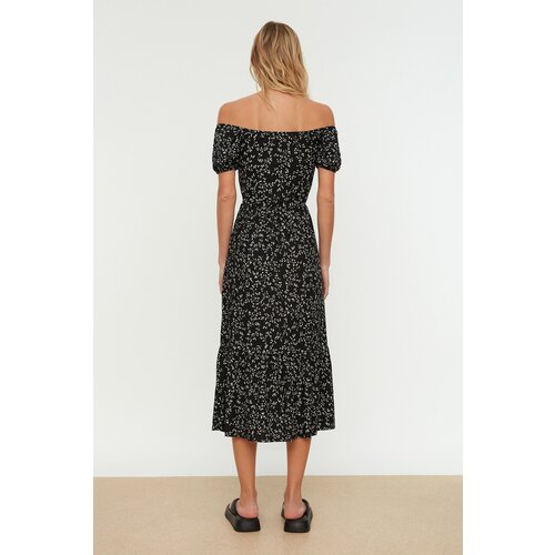 Trendyol Black Carmen Collar Printed Ribbed Knitted Dress Cene