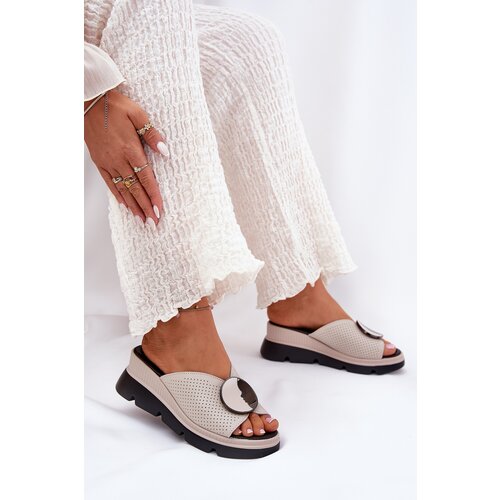 S. BARSKI Ladies Leather Sandals With Decoration Beige S.Barski Cene