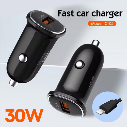 Ldnio Auto punjač C105/ QC3.0/ 30W USB Lightning crni 1m Slike