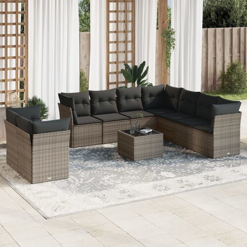 vidaXL 10-dijelni set vrtnih sofa od poliratana s jastucima sivi Cijene