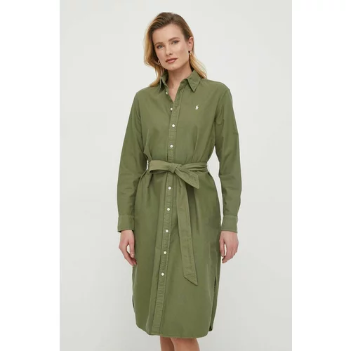 Polo Ralph Lauren Bombažna obleka zelena barva