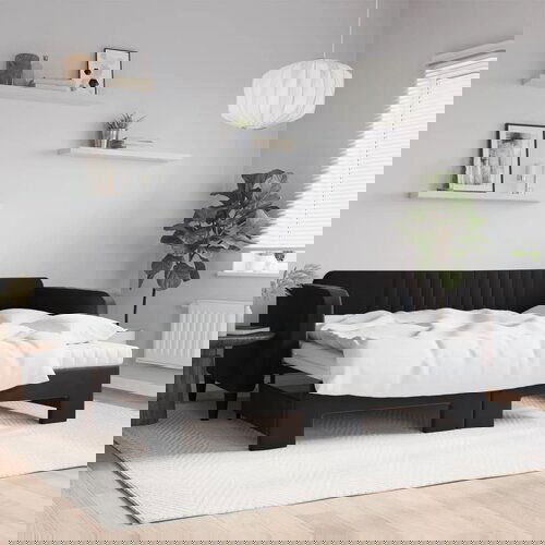 VidaXL Dnevni krevet na razvlačenje s madracima crni 90x200 cm bar&amp;scaron;un Slike
