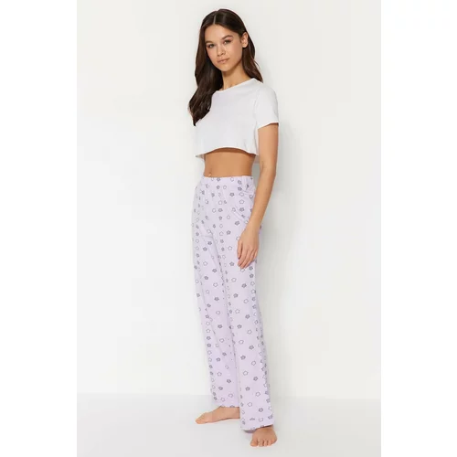 Trendyol Lilac Star Printed Cotton-Knitted Pajamas Bottoms