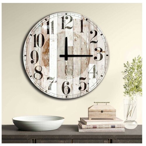 zidni sat, drvo metal, beli, 50 cm Slike