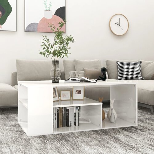 The Living Store Klubska mizica visok sijaj bela 100x50x40 cm iverna plošča - Klubska Mizica, (21575229) Cene