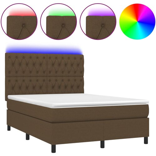vidaXL box spring postelja z vzmetnico led temno rjava 140x190cm blago, (20900707) Cene