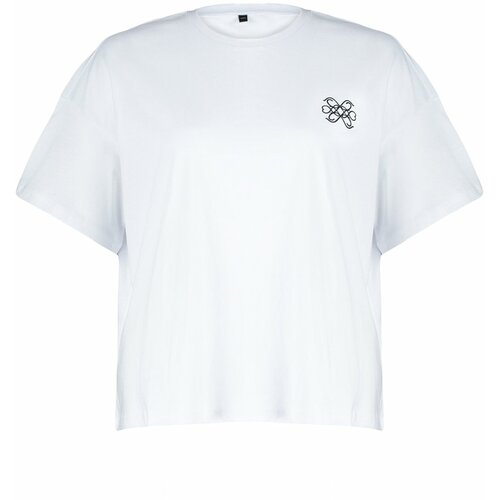 Trendyol curve white print detailed oversize knitted t-shirt Slike