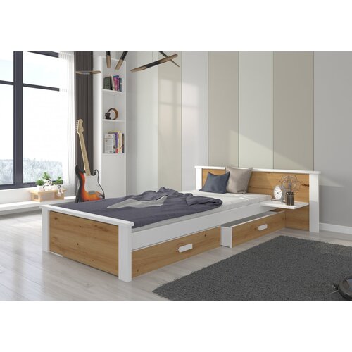 ADRK Mladinska postelja ALDEX SHELF z dvema predaloma 200x90 cm - BELA-HRAST Cene