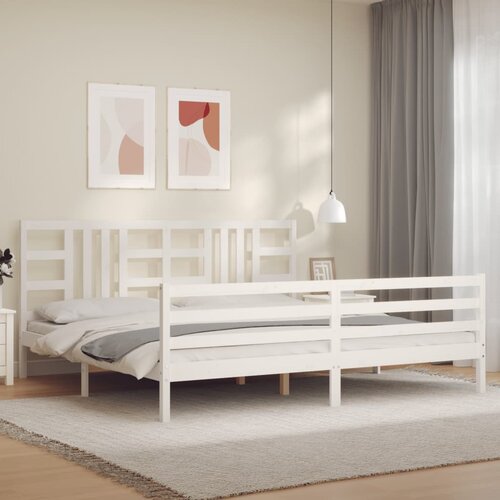 vidaXL Posteljni okvir z vzglavjem bel 200x200 cm trden les Cene