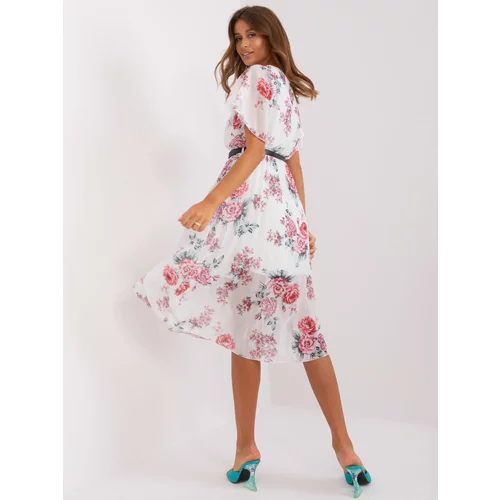 Fashion Hunters White floral midi dress with belt