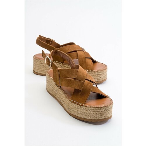 LuviShoes Lontano Women's Tan Sandals with Genuine Leather and Suede Slike