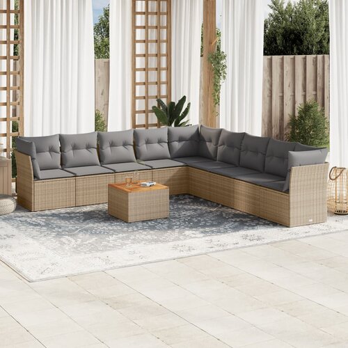 vidaXL 10-dijelni set vrtnih sofa s jastucima bež od poliratana Cijene