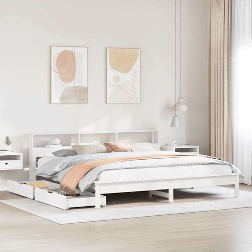 VidaXL Krevet s regalom z knjige bez madraca bijeli 180x200cm borovina Slike