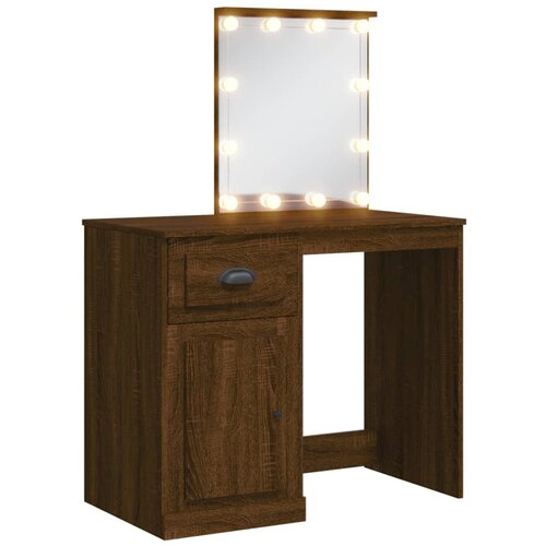 vidaXL Toaletna mizica z LED lučkami rjavi hrast 90x42x132,5 cm, (20909131) Cene