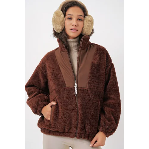 Bigdart 5194 Women's Plush Coat Jacket - Brown