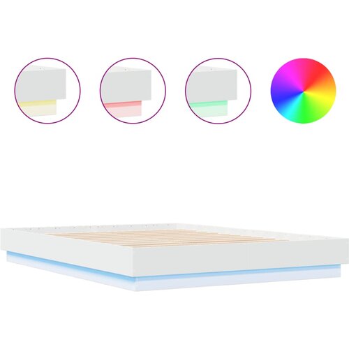 Maison Chic Posteljni okvir - Dvoposteljna postelja - Zakonska postelja z LED diodami bel 150x200 cm, (21692527) Slike