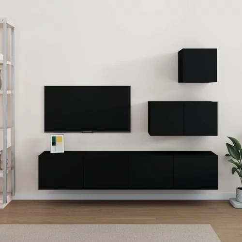  Komplet TV omaric 4-delni črn inženirski les, (20732058)