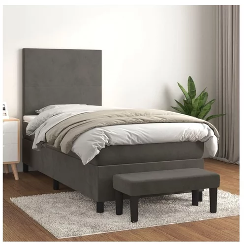 vidaXL Box spring postelja z vzmetnico temno siva 100x200 cm