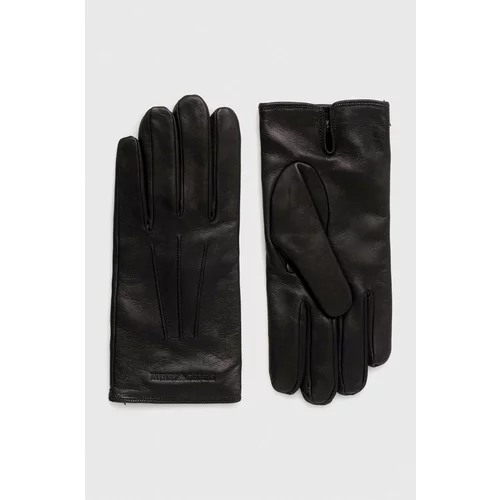 Emporio Armani Kožne rukavice za muškarce, boja: crna